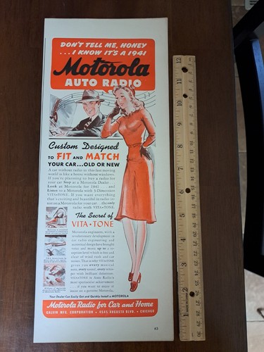 1941 Vintage Print Ad Motorola Auto Radio Vita-Tone Sexy Woman - Picture 2 of 3