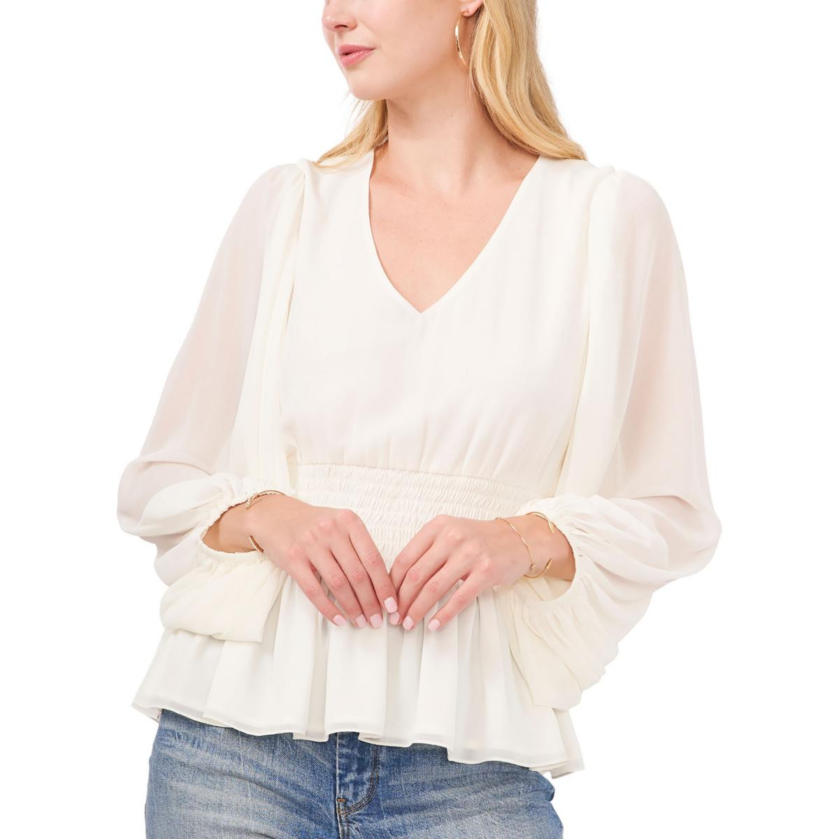 Женская белая блузка реглан с оборками и рукавами-крылышками Vince Camuto XXL BHFO 7558