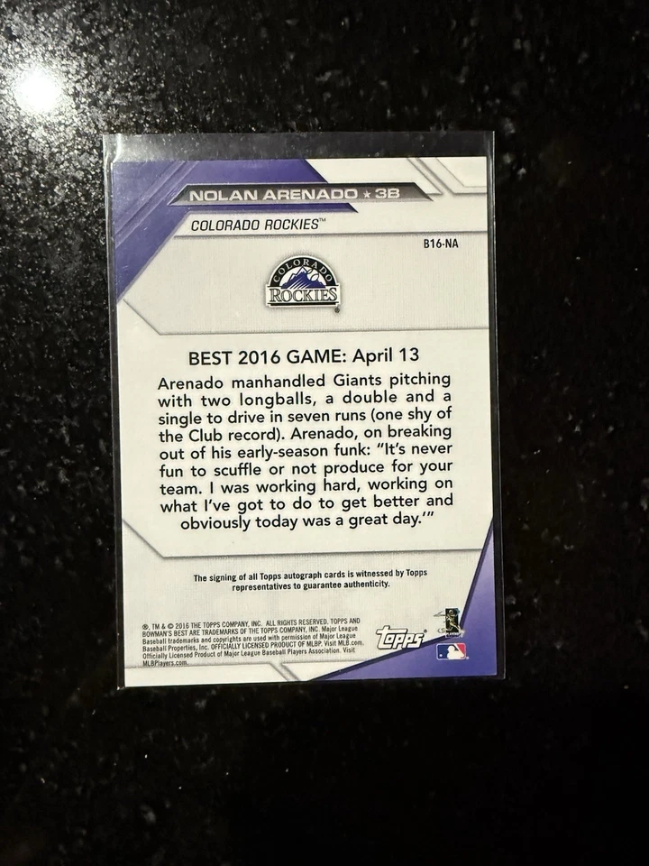 Nolan Arenado AUTO Bowman's Best 2016 Certified Topps Auto Rockies Cardinals - Image 2 of 2