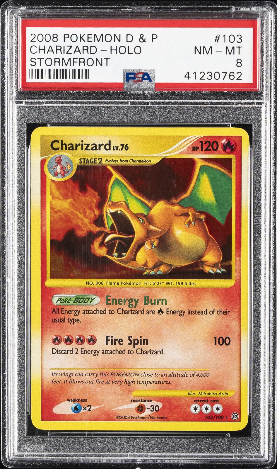 2008 POKEMON DIAMOND & PEARL STORMFRONT #103 CHARIZARD-HOLO PSA 8