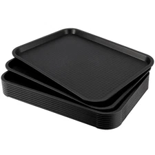 Black Plastic Fast Food Tray 14x10 Inch Textured Rectangular Server 10 PCS