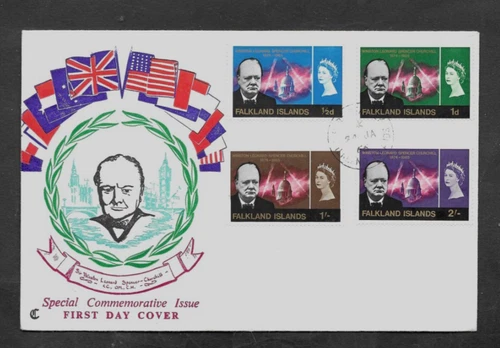 FALKLAND ISLANDS 1966 CHURCHILL COMMEMORATION ILLUS FDC 'PORT STANLEY' FDDS
