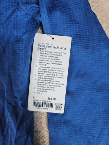Lululemon Metal Vent Tech Long Sleeve Shirt Men Size L Blue Athletic Stretch - Picture 4 of 7