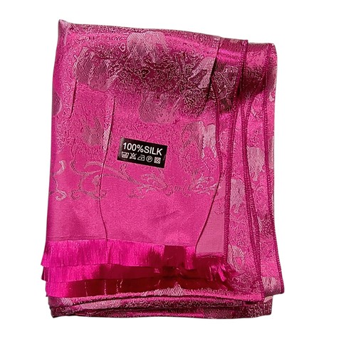 100% Silk Shawl Scarf Elephants Purple Raspberry Fringe 26X68" - Picture 4 of 7