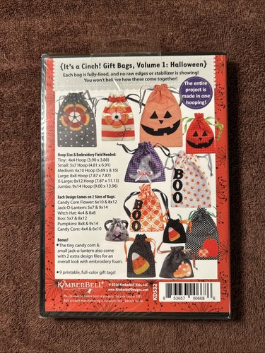 NEW KimberBell Designs It's a Cinch! Gift Bags Vol.1 Halloween KD532 Embroidery - Picture 2 of 4