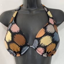 Victorias Secret 34D Brown Black Circle Print Halter Push Up Swim Bikini Top