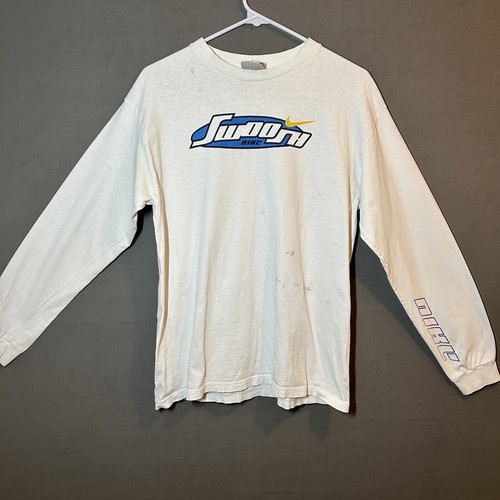 VTG Long Sleeve Nike Swoosh Spellout T-shirt White Youth XL (Adult XS) - Picture 1 of 14