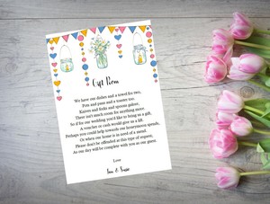 Personalised Wedding Gift Poem Money Request Cards Favour Mason