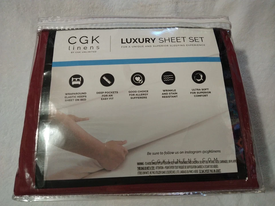 Juego de sábanas de lujo CK Unlimited Split King rojo borgoña juego de 7 piezas *Nuevo* Foto 3 de 4