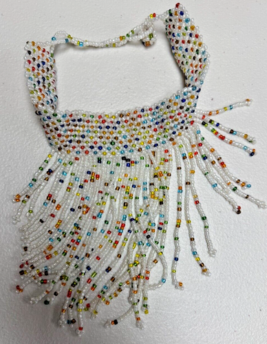Vintage Multi Glass Bead Fringe Bib Collar Necklace - Picture 5 of 7
