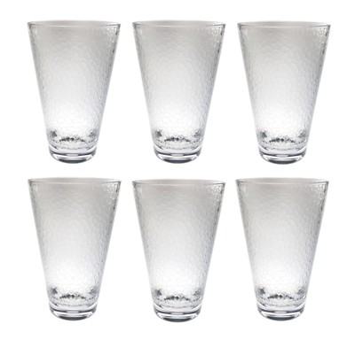 QG 22oz Clear Acrylic Plastic Hammer Finished Pattern Glass Cup Tumbler Set of 6