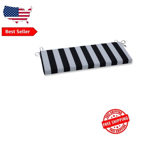 Elegant 18" x 45" Outdoor Bench Cushion in Black/White Cabana Stripe