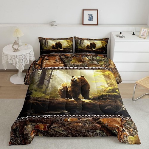 Vibrant Watercolor Jungle Bear Comforter Set - King Size, 3-Piece Bedding - Picture 3 of 9