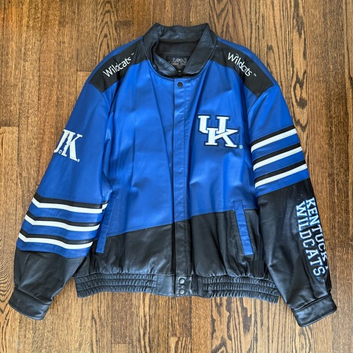 Vintage 90s Men's 3XL Leather Bomber Jacket University Of Kentucky Wildcats UK - Picture 2 of 6