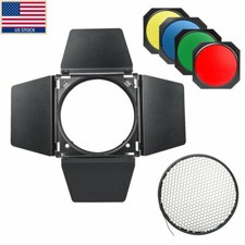Godox Studio Strobe Barn Door Honeycomb Grid 4 Color Filter BD-04 Bowen Mount