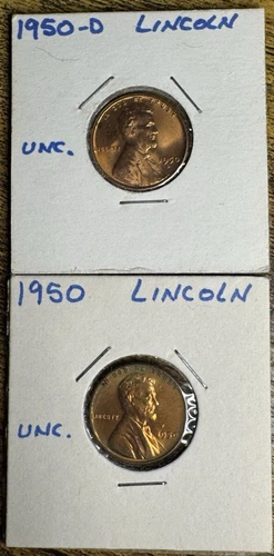 1950 P&D LINCOLN WHEAT CENT Uncirculated Red - 2 Coin Lot