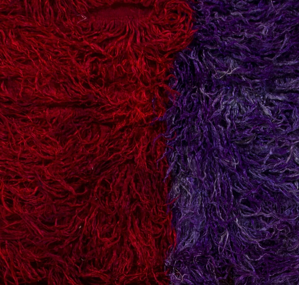 4.2x7 Ft Handmade Vintage Shag Pile Tulu Rug in Red and Violet Blue Color - Image 4 of 4