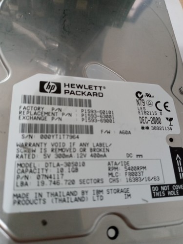 HP P1593-63001 IBM DTLA-305010 10GB 07N4117 HDD 3.5" Ide Pata Eide Hard Disk - Picture 2 of 5