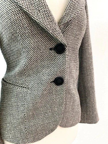 Emperio Armani Black & White Wool Tailored Button Blazer Jacket, Women's Size 6 - Picture 4 of 8