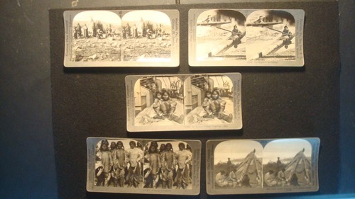 Vintage Antique Stereograph View 5 Cards  - Native ESKIMO - Kayak - Whale - Rare