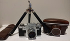 New ListingZeiss Ikon Contax Film Camera Sonnar 50mm F1.5 Lens Lot (Camera, Tripod, Cases)