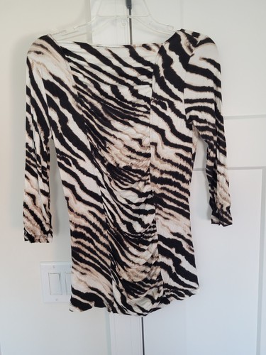 Boston Proper Blouse Animal Print Long Sleeve Ruched Stretch Size S - Picture 4 of 7