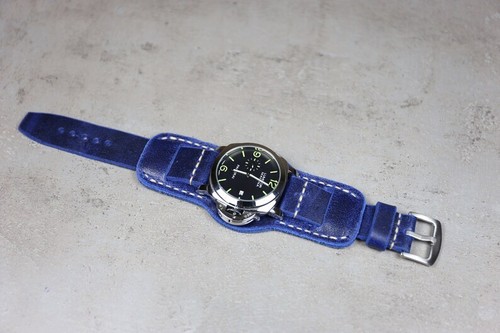 Leder Uhrenarmband Blau Military Retro Band Manschettenpolster Distressed, 18 20 22 24mm - Bild 4 von 7