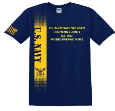 USS PITKIN COUNTY LST-1082 VIETNAM MRF*VINYL&SILK SCREEN*NAVY LICENSED SHIRT