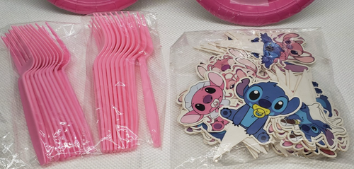 Stitch Baby Shower Gender Party Supplies 20 each plates Forks 72 Cupcake Toppers - Picture 3 of 6