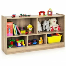 Costway Kids 2-Shelf Bookcase 5-Cube Wood Toy Storage Cabinet Organizer Natural
