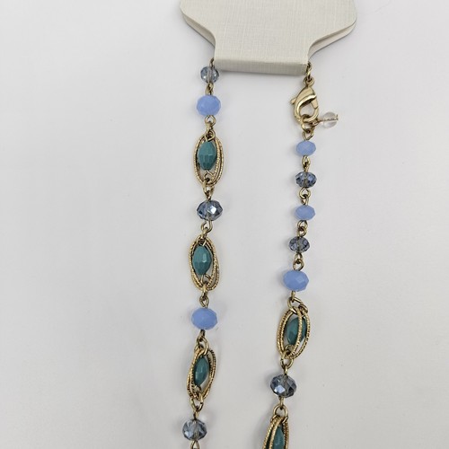 Napier Halskette & Ohrringe Set goldfarben oval Kettenglieder meergrün blau Perlen - Bild 8 von 9