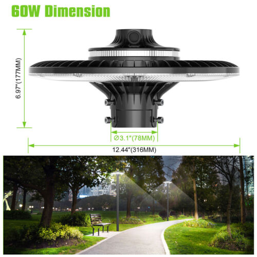 80W Led Post Top Light Dusk to Dawn Photocell Outdoor Circular Area Pole Light - Picture 2 of 12