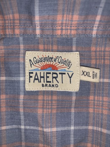 Faherty Long Sleeve Button Shirt, Men's 2XL, Pink Blue Plaid - Picture 4 of 6