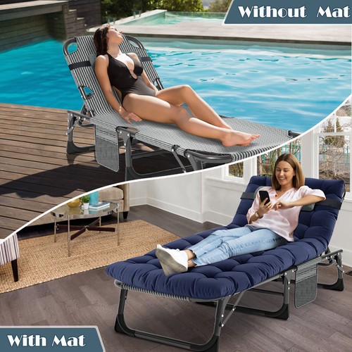 NAIZEA Folding Chair Chaise 4 Position Adjustable Cot Adult Folding 2-side Color - Picture 11 of 17