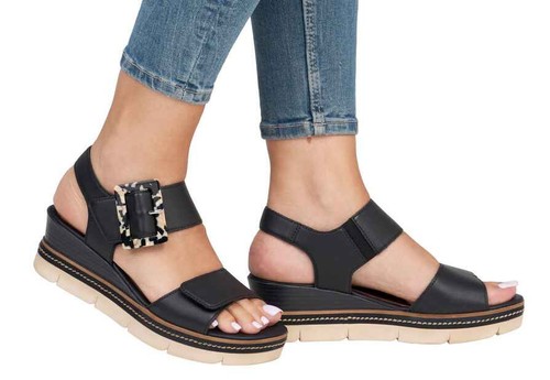 REMONTE sandalo donna VELCRO nero SUOLA A CUNEO - Foto 10 di 10