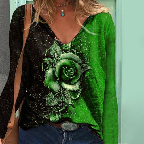 Womens Rose Gothic Tops Summer T Shirts Long Sleeve Ladies Casual Loose Blouse - Bild 11 von 14