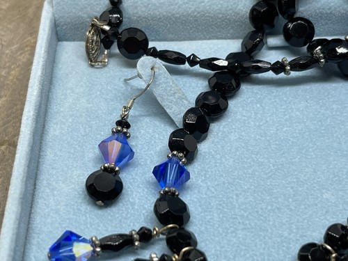 Stauer Sterling Silver Necklace With Blue Black Crystal Earring Set 18”￼ - Picture 3 of 5