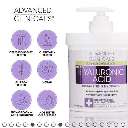 Advanced Clinicals Lozione Corpo Acido Ialuronico e Crema Idratante Viso 16 Oz X 2 - Foto 2 di 3