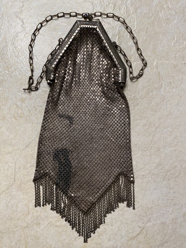Antique 1910s Vintage Silver Metal Mesh Fringe Ladies Cocktail Purse Bag - Picture 5 of 8