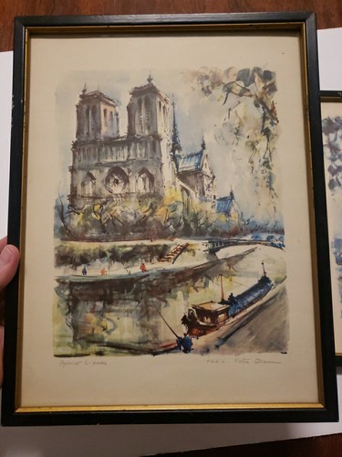 3 FRAMED Vtg AQUATINT PICTURES PARIS MARIUS GIRARD SIGNED PONT NOTRE DAME EIFFEL - Picture 6 of 14