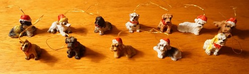 Set 12 pezzi mini albero di Natale cucciolo cane ornamento Bichon bassotto Westie NUOVO - Foto 3 di 4