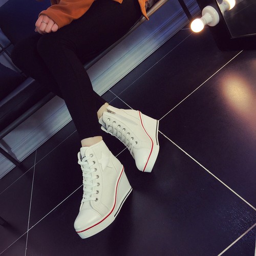 Canvas shoes Comfy Wedge heels Sporty Sneakers Ankle Boots Lace Up Women 35-43 - Picture 47 of 57