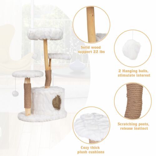 COZIWOW Modern Cat Tree Tower for Large Cats Real Branch Luxury Cat Condo Wood - Picture 9 of 12