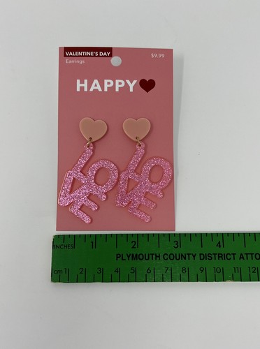 Valentine's Day Happy Heart LOVE Earrings Plastic Jo-Ann Stores New with Tags - Picture 6 of 6