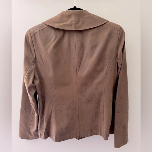 NUEVO CON ETIQUETAS Chaqueta Blazer Southwestern CHARTER CLUB Marrón Imitación Cuero Cuello Volantes M - Imagen 2 de 9