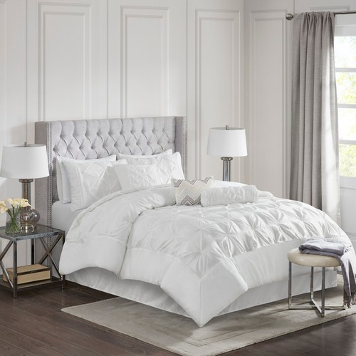Madison Park 7pcs Bed In A Bag Comforter Set Tufted Pleated Faux Silk Bedding - Picture 9 of 103