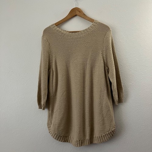 J. Jill Womens Chunky Knit 3/4 Sleeve Tunic Sweater X Large Boho Neutral Minimal - Picture 2 of 8