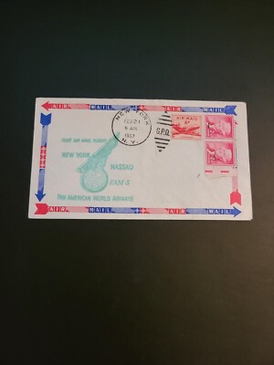 Pan Am Airlines First Day Cover FAM 5 NY to Nassau 2/21/1957