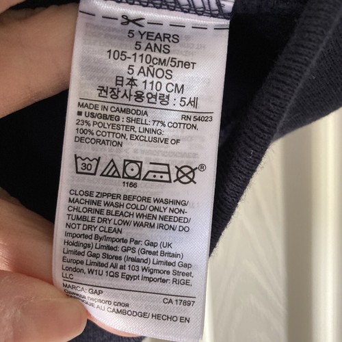 BABY GAP NAVY BLUE FULL ZIP HOODED SWEATSHIRT SZ 5 YR - Picture 4 of 11
