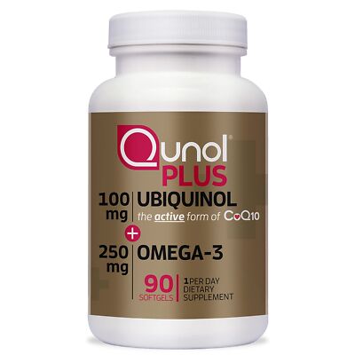 Qunol Plus Ubiquinol CoQ10 100mg, 90 Count with Omega 3 Fish Oil 250mg